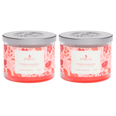 2 Pack - Pink Peonies & Magnolias 3-Wick Scented Candle, 16 oz