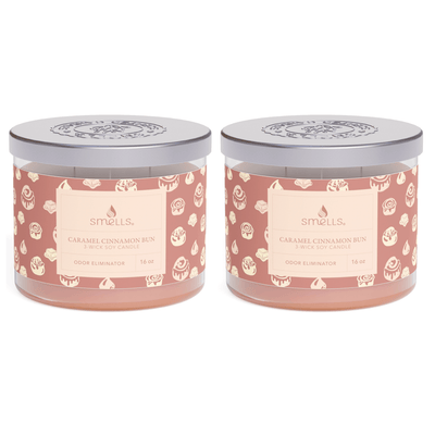 2 Pack - Caramel Cinnamon Bun 3-Wick Scented Candle, 16 oz