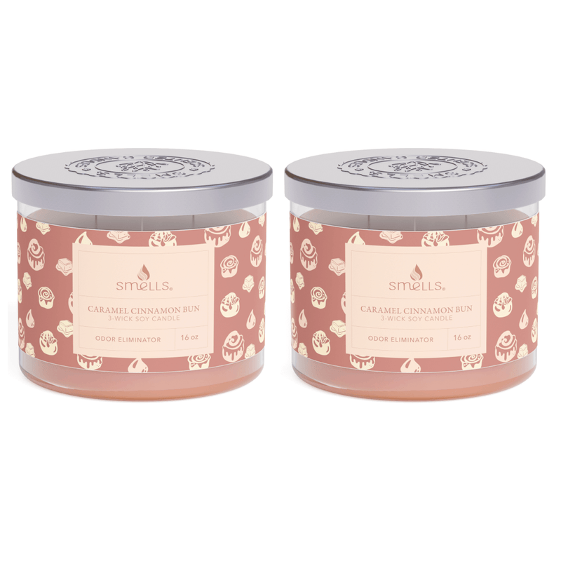 2 Pack - Caramel Cinnamon Bun 3-Wick Scented Candle, 16 oz